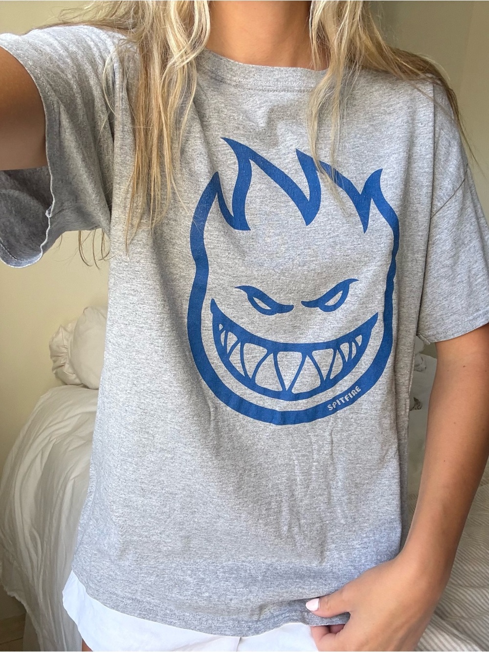 Spitfire Grey Tee with Blue Flame Logo